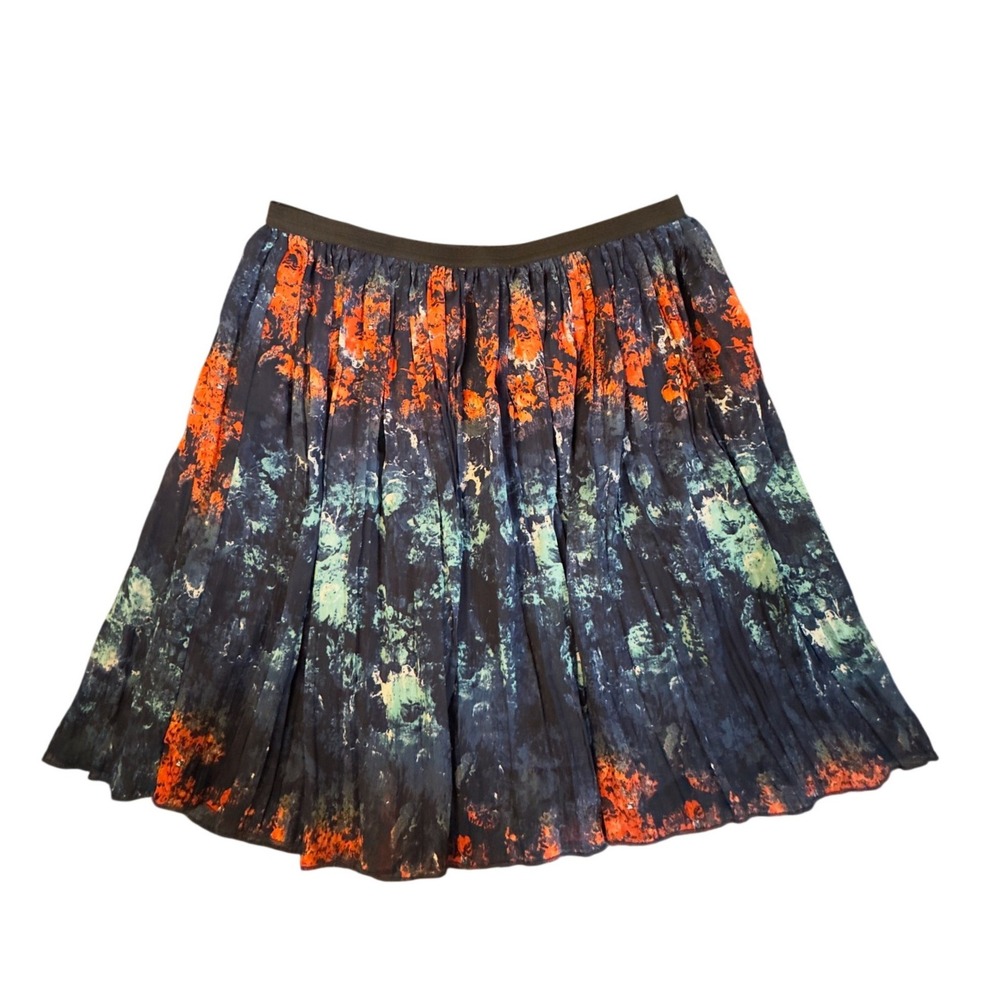 Y2K Mudd Womens Blue Orange Abstract Tie Dye Pleated Mini Skirt Size Medium